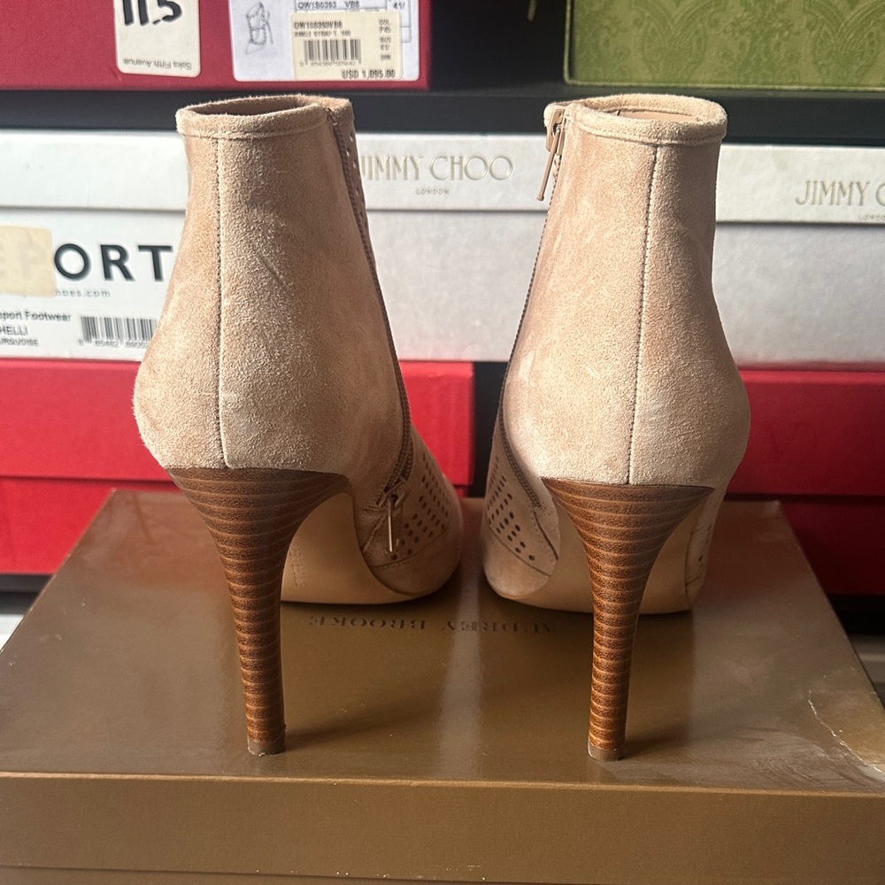 Audrey Brooke Beige Peep-Toe Heeled Boots - Picture 2 of 3